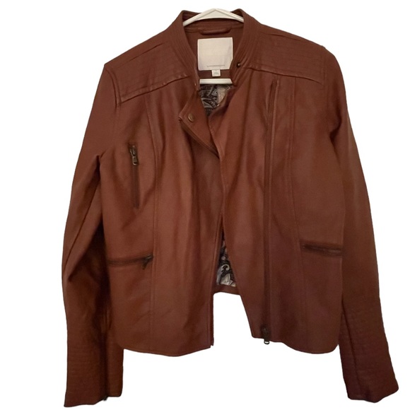 Women’s ETT TWA for Anthropologie Brown faux leather Moto Jacket, Size Small - Picture 1 of 7